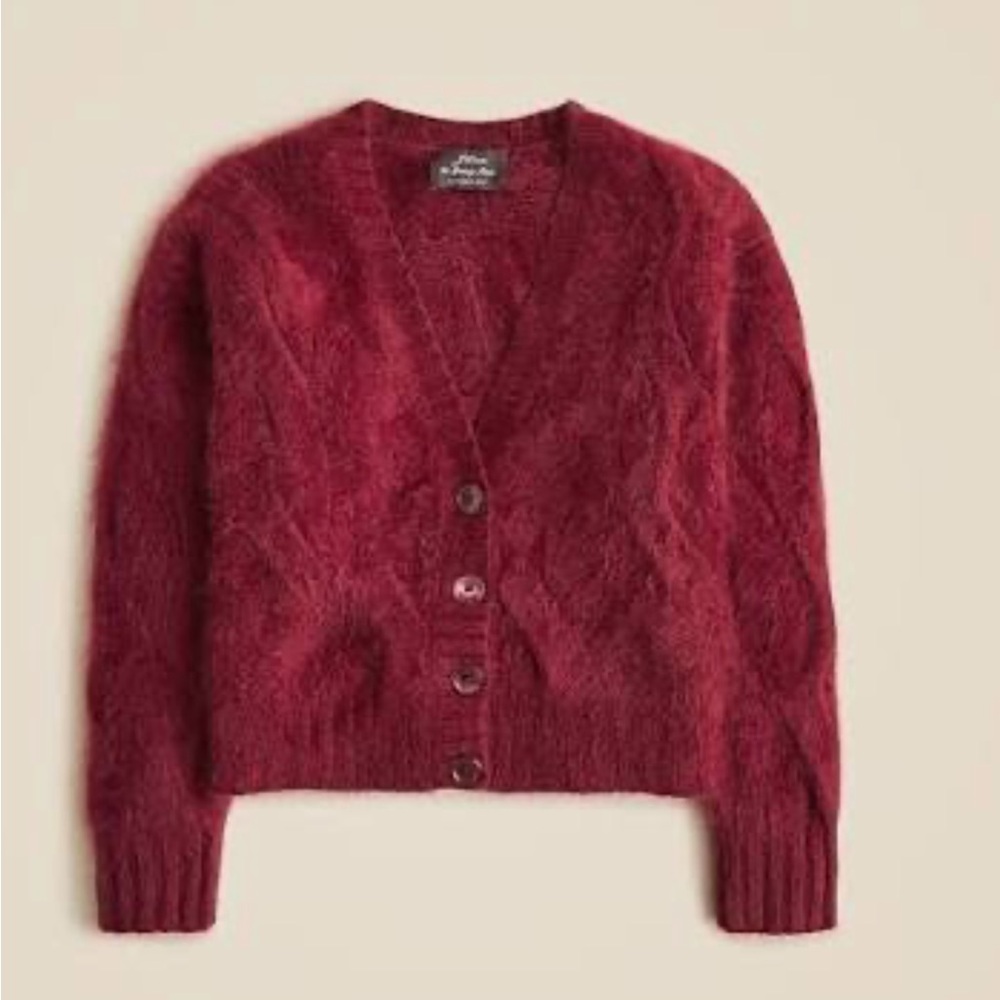 Burgundy J Crew brushed cashmere cardigan, size xxs